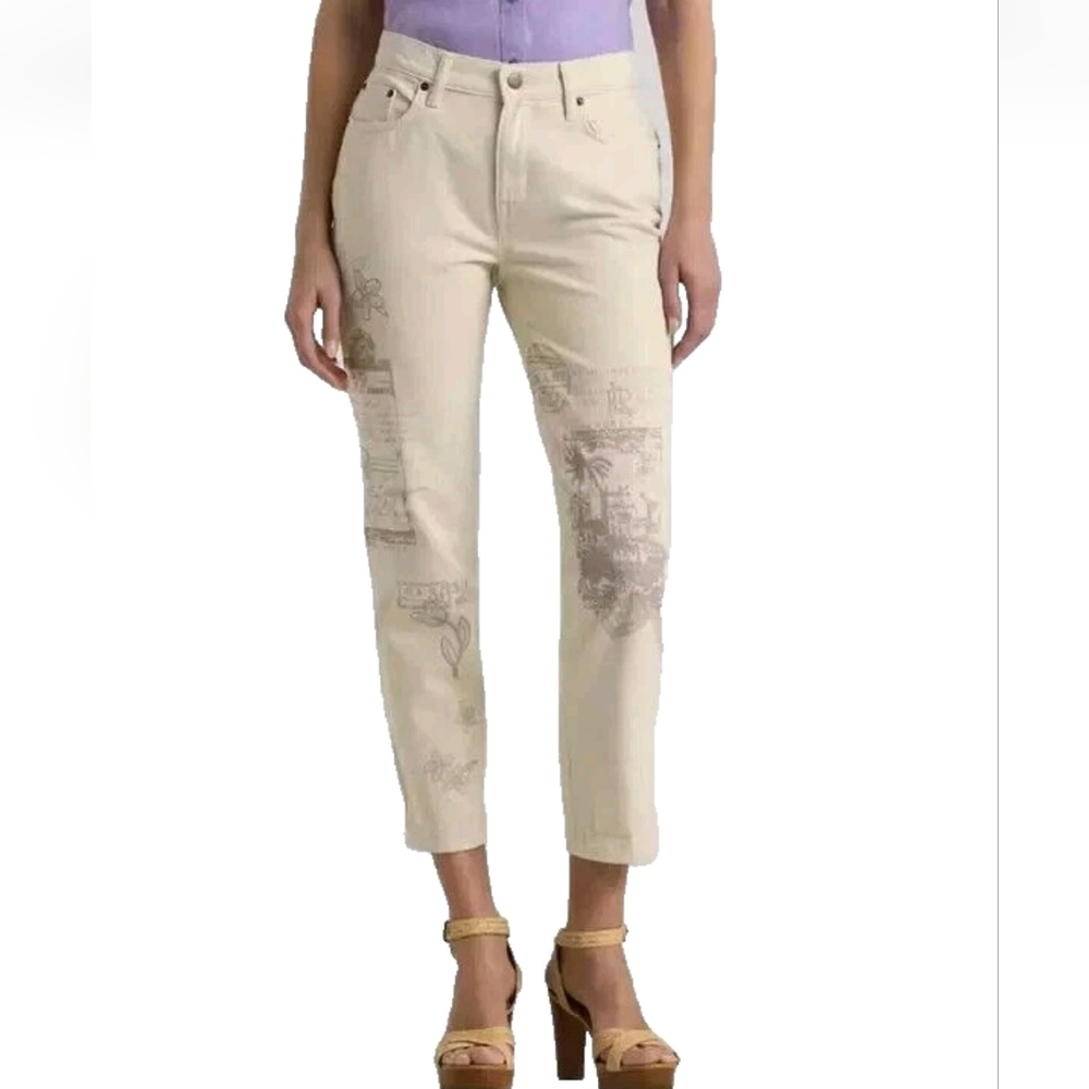 Lauren Ralph Lauren Women Jeans Size 14W Print Relaxed Tapered Ankle New